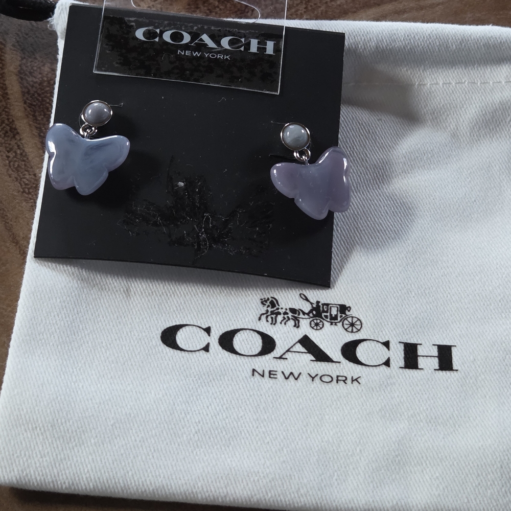 Coach Resin Butterfly Drop Earrings in Silver-plated Brass New
